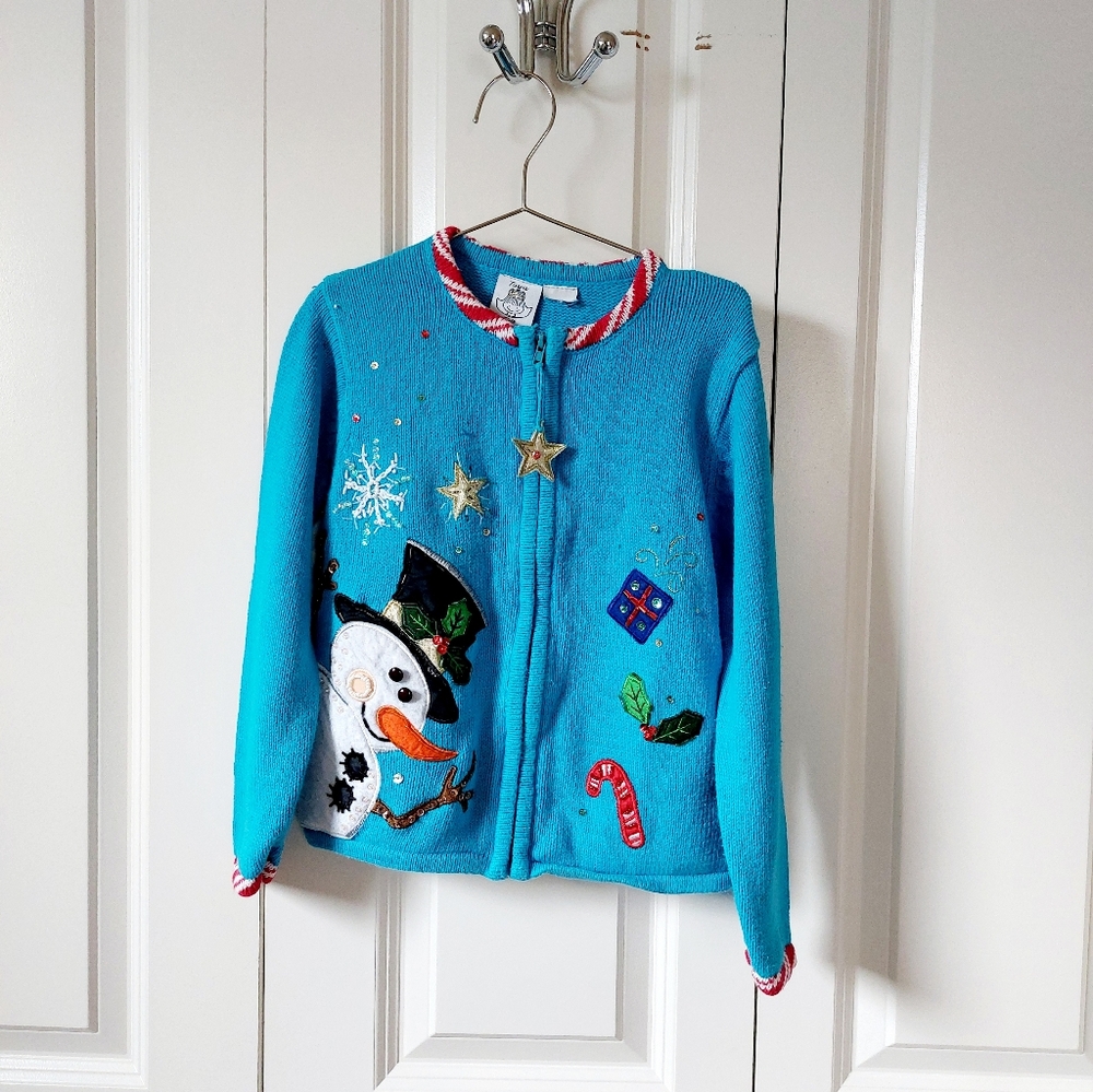 Frosty the Snowman Beaded & Embroidered‎ Christmas Cardigan Sweater Tiara